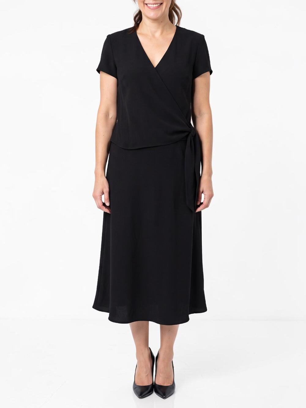EVAN-PICONE Evening Dressy Black Wrap Tie Side Vintage Midi Dress 14